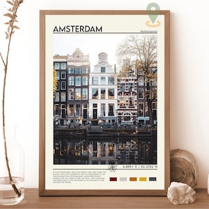 Impression d'Amsterdam, affiche vintage, art mural d'Amsterdam, affiche d'Amsterdam, photo d'Amsterdam, impression d'affiche d'Amsterdam, art d'Amsterdam, Pays-Bas