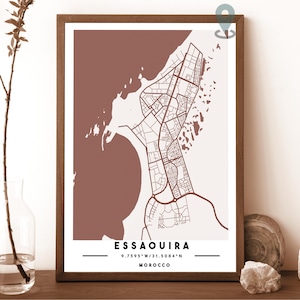 Carte d'Essaouira, impression de carte d'Essaouira, art mural Essaouira, affiche de voyage Essaouira, affiche d'Essaouira, photo d'Essaouira, ville d'Essaouira, Maroc