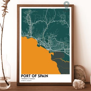 Mapa de Puerto España, impresión de mapas de Puerto España, ciudad de Puerto España, póster de viajes de Puerto España, póster de Puerto España, mapa de Trinidad y Tobago