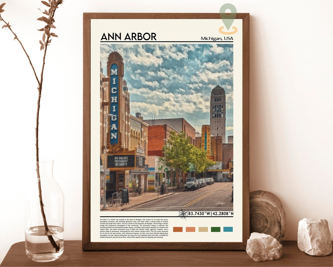 Ann Arbor Poster, Michigan Print, Travel Poster, Mid Century Poster