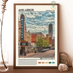 Ann Arbor Poster, Michigan Print, Travel Poster, Mid Century Poster, Ann Arbor Wall Art, Custom Travel Poster, Minimalist Poster, Wall Decor