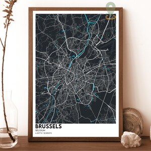 Carte de Bruxelles, impression de carte de Bruxelles, art de carte personnalisé de Bruxelles, art mural de Bruxelles, affiche de voyage de Bruxelles, cadeau de voyage, affiche de Bruxelles