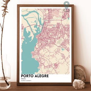 Mapa de Porto Alegre, Impresión de mapas de Porto Alegre, Mapa personalizado de Porto Alegre, Ciudad de Porto Alegre, Cartel de viaje de Porto Alegre, Porto Alegre Brasil