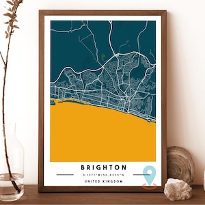 Mapa de Brighton, Impresión de mapa de Brighton, Arte mural de Brighton, Póster de viaje de Brighton, Póster de Brighton, Foto de Brighton, Mapa de la ciudad de Brighton, Brighton Reino Unido