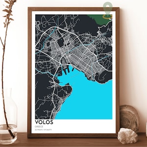 Mapa de Volos, Impresión de mapas de Volos, Mapa personalizado de Volos, Arte de pared de Volos, Cartel de viaje de Volos, Póster de Volos, Foto de Volos, Póster de Volos Grecia