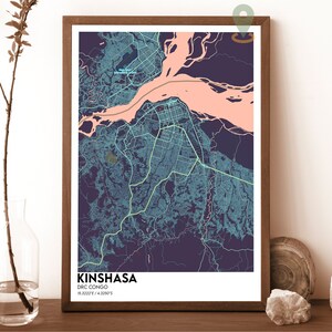 Kinshasa Karte, Kinshasa Kartendruck, Kinshasa personalisierte Karte, Kinshasa Wandkunst, Kinshasa Reiseplakat, Kinshasa Poster, Kinshasa DRK