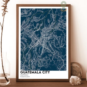Mapa de la ciudad de Guatemala, Impresión de mapas de la ciudad de Guatemala, Mapa personalizado de la ciudad de Guatemala, Arte de la muralla de la ciudad de Guatemala, Cartel de viaje de la ciudad de Guatemala