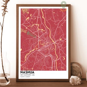 Mapa de Nashua, Impressão de Mapa de Nashua, Arte de Parede de Nashua, Pôster de Viagem de Nashua, Pôster de Nashua, Foto de Nashua, Mapa da Cidade de Nashua, Nashua New Hampshire