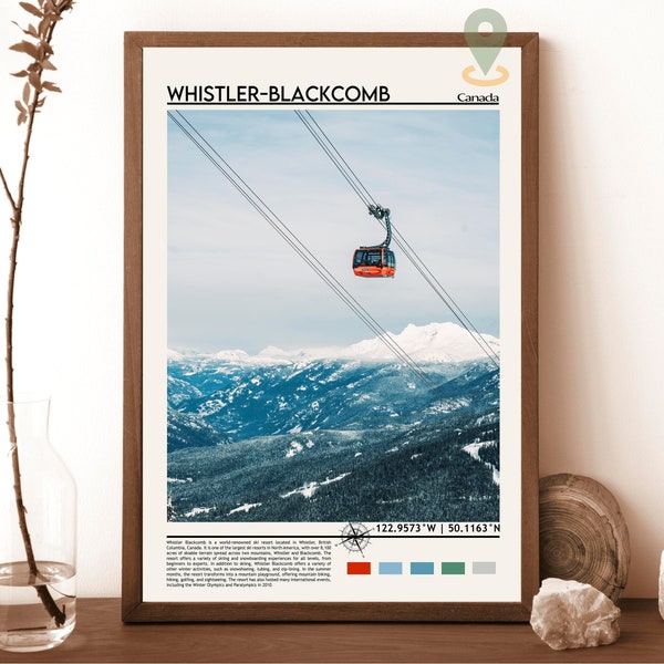 Ski Whistler Print Poster - Skiing Art - British Columbia Canada - Skiers, Whistler Blackcomb Print, Whistler Blackcomb Poster, Canada ski