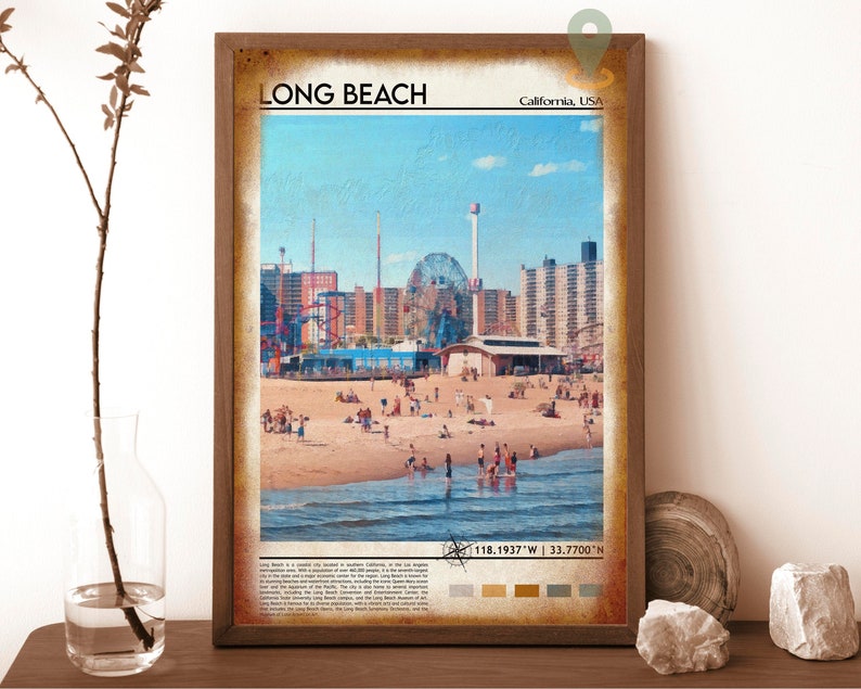 Long Beach Print, Long Beach Poster, Long Beach Wall Art, Long Beach Travel, Long Beach art print, Long Beach artwork, Long Beach Photo Vintage