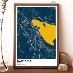 Mapa de Ioannina, impresión del mapa de Ioannina, arte mural de Ioannina, póster de viaje de Ioannina, póster de Ioannina, foto de Ioannina, póster de Ioannina Grecia