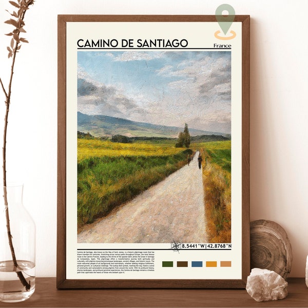 Affiche Camino De Santiago, Espagne, Pèlerinage, Chemin de Saint-Jacques, Saint Jean Pied de Port, Cathédrale, Saint-Jacques-de-Compostelle, Sentier de randonnée