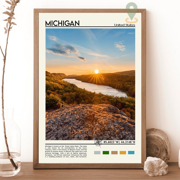 Michigan Print, Michigan Art, Michigan Poster, Michigan Photo, Michigan Poster Print, Michigan peinture, Michigan Travel poster, Lansing