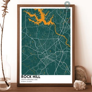 Carte Rock Hill, impression de carte Rock Hill, carte personnalisée Rock Hill, ville de Rock Hill, affiche de voyage de Rock Hill, Rock Hill en Caroline du Sud