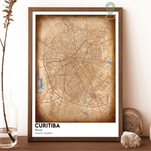 Mapa de Curitiba, Impresión de mapas de Curitiba, Mapa personalizado de Curitiba, Arte de la pared de Curitiba, Cartel de viaje de Curitiba, Cartel de Curitiba, Curitiba Brasil