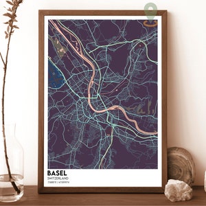 Cartaz do mapa de Basileia, impressão do mapa de Basileia, arte de mapa personalizada de Basileia, arte de parede de Basileia, cartaz de viagem de Basileia, cartaz da Suíça, mapa da cidade de Basileia