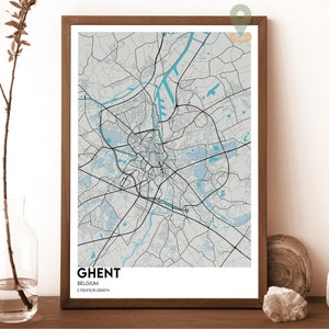 Carte de Gand, Impression de carte de Gand, Carte personnalisée de Gand, Art mural de Gand, Poster de voyage Gand, Poster de Gand, Photo de Gand, Poster de Gand Bruxelles