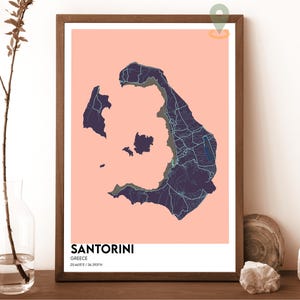 Santorini Karte, Santorini Kartendruck, Santorini Wandkunst, Santorini Reiseplakat, Santorini Plakat, Santorini Foto, Santorini Griechenland Karte