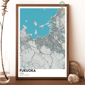 Mapa de Fukuoka, impressão de mapa de Fukuoka, mapa personalizado de Fukuoka, arte de parede de Fukuoka, pôster de viagem de Fukuoka, pôster de Fukuoka, Fukuoka Japão