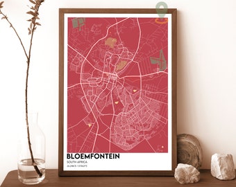 Bloemfontein Map poster , Bloemfontein Map Print, Bloemfontein poster print, Bloemfontein Wall Art, Bloemfontein art, Printable City Map