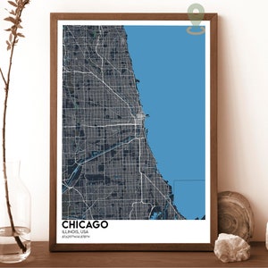 Carte de Chicago, impression de carte de Chicago, carte personnalisée de Chicago, art mural de Chicago, affiche de voyage de Chicago, affiche de Chicago, affiche de voyage de l'Illinois