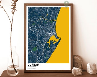 Durban Map , Durban Map Print, Durban Personalized Map Art, Durban Wall Art, Durban Travel Poster, Durban poster, South Africa Art Print