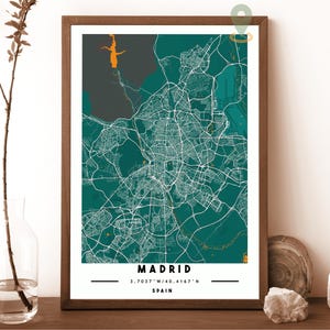 Mapa de Madrid, Impresión de mapa de Madrid, Arte mural de Madrid, Póster de viaje de Madrid, Póster de Madrid, Foto de Madrid, Mapa de la ciudad de Madrid, Póster de Madrid España