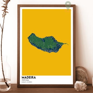 Madeira-kaart, Madeira-kaartafdruk, gepersonaliseerde kaart Madeira, kunst aan de muur Madeira, Madeira-reisposter, Madeira-poster, kaart Madeira, Portugal