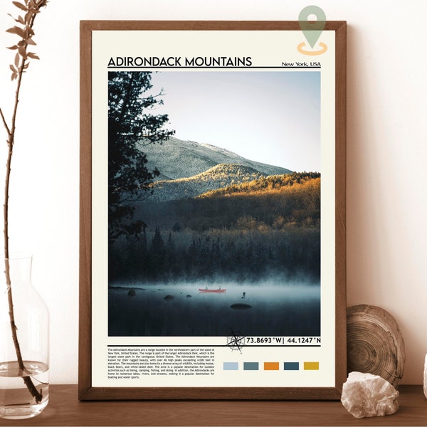 Adirondack Mountains Print, Adirondack Mountains Wall Art, Adirondack Poster, Adirondack Mountains Photo, New York Print, Vintage poster