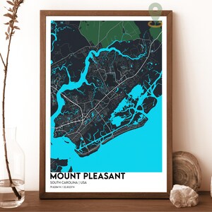 Mapa de Mount Pleasant, Impressão de mapa de Mount Pleasant, Arte de parede de Mount Pleasant, Pôster de viagem de Mount Pleasant, Cidade de Mount Pleasant, Mount Pleasant SC