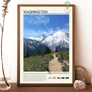 Impresión de Washington, arte de Washington, fotografía de Washington, póster de Washington, pintura de Washington, obra de arte de Washington, regalo de Washington, Seattle