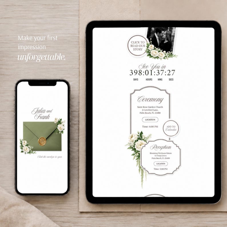 Sage Green & Ivory Garden Rose Wedding Website Template with RSVP | Editable Canva Digital Invitation (Instant Download) image 14