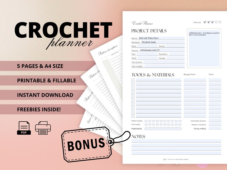 Crochet Planner Knitting Journal Sheet PDF Printable and - Etsy