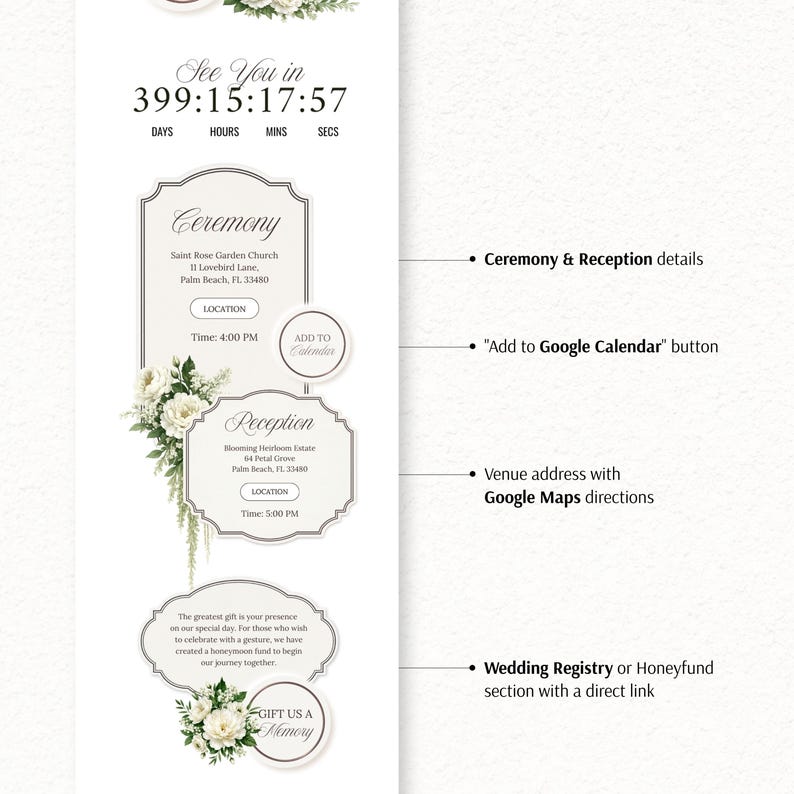 Sage Green & Ivory Garden Rose Wedding Website Template with RSVP | Editable Canva Digital Invitation (Instant Download) image 7