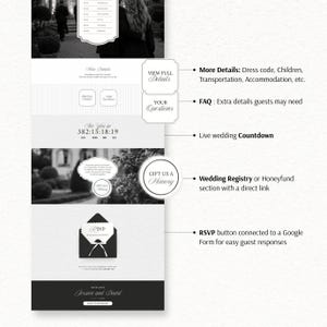 Minimalist Black & White Wedding Website Template with RSVP | Editable Canva Digital Invitation (Instant Download) image 11