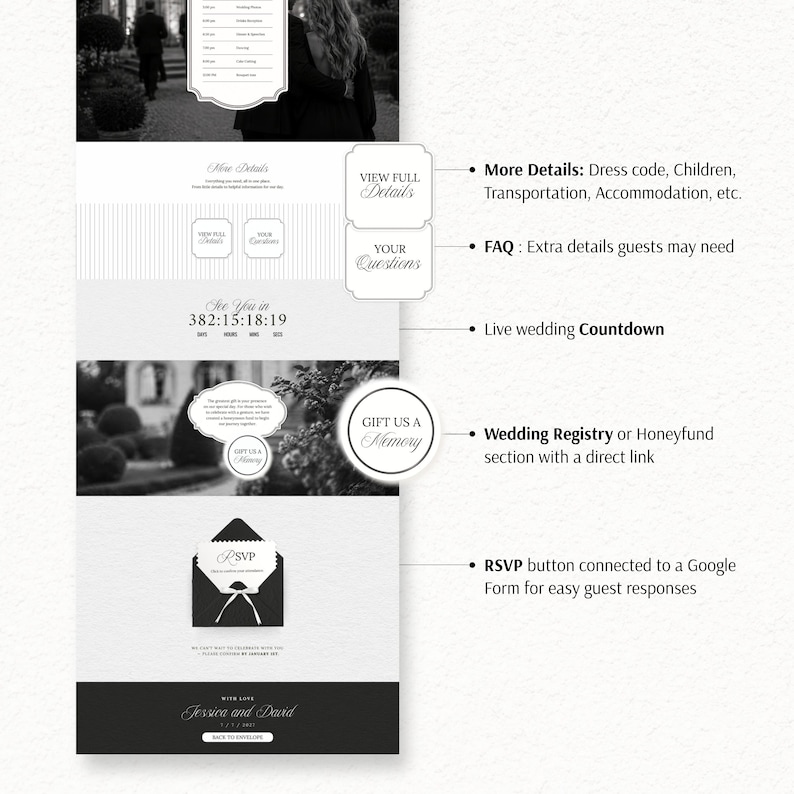 Minimalist Black & White Wedding Website Template with RSVP | Editable Canva Digital Invitation (Instant Download) image 11