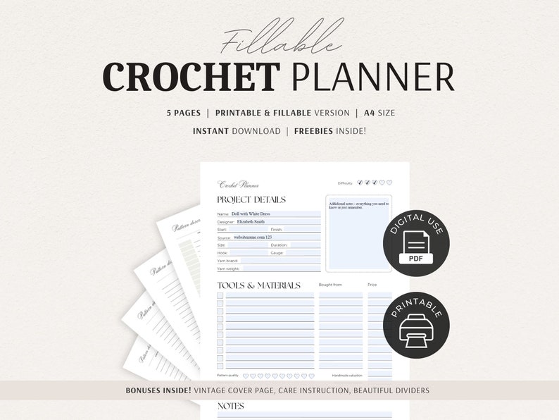 Crochet Planner Knitting Journal Sheet PDF Printable and - Etsy