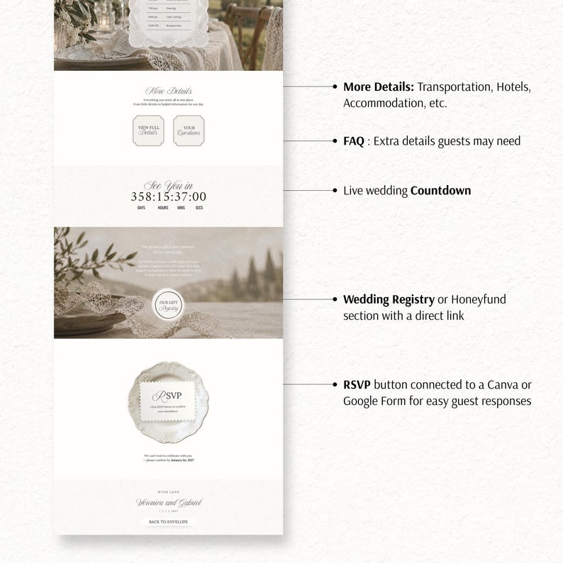 Rustic Wedding Website Template with RSVP | Editable Canva Digital Invitation (Instant Download) image 8