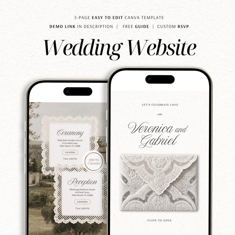 Rustic Wedding Website Template with RSVP | Editable Canva Digital Invitation (Instant Download) image 1