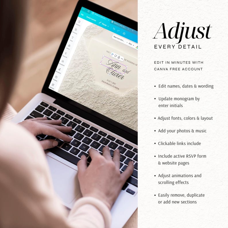 Ivory Luxury Gold Lace Wedding Website Template with RSVP | Editable Canva Digital Invitation (Instant Download) image 3