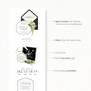 Plantilla web de boda en blanco y negro estilo "Old Money" con confirmación de asistencia / Invitación digital editable en Canva (descarga instantánea) imagen 5