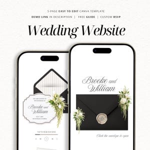 Black & White Old Money Wedding Website Template with RSVP | Editable Canva Digital Invitation (Instant Download)