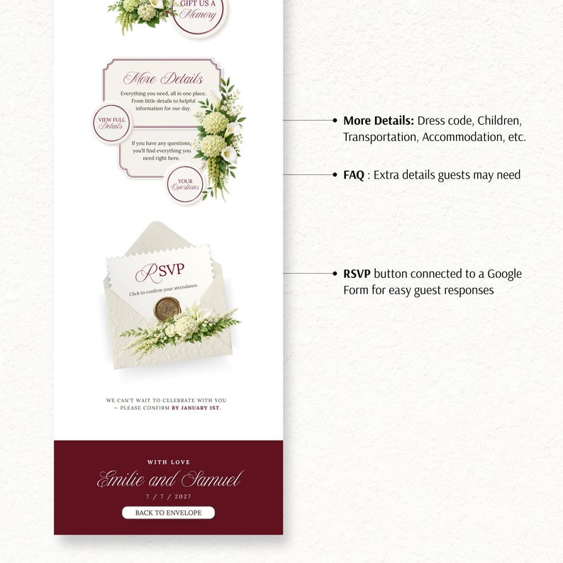 Burgundy Old Money Wedding Website Template with RSVP | Editable Canva Digital Invitation (Instant Download) image 7