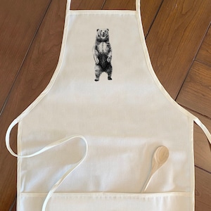 Standing Bear Sketch - Women&#39;s Apron, Gift for Her, Cooking Apron, Gardening Apron, Adjustable Fit, Adult Fit