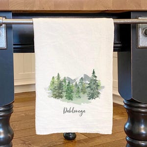 Watercolor Mountain Scene - Custom Cotton Tea Towel, Flour Sack Towel, Kitchen Decor, Kitchen towel, 27" x 27" or 19" x 28"