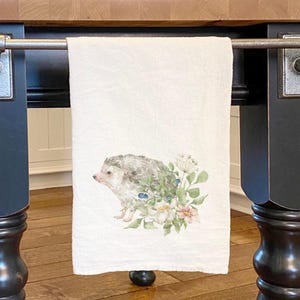 Floral Hedgehog - Cotton Tea Towel, Flour Sack Towel, Nature Decor, Cabin Decor, Kitchen towel, 27&quot; x 27&quot;