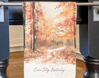 Fall Hike - Custom Cotton Tea Towel, Flour Sack Towel, Kitchen Decor, Kitchen towel, 27" x 27" or 19" x 28"