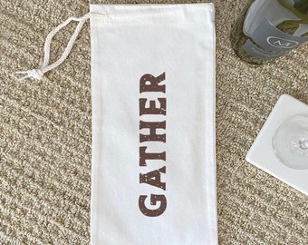 Gather - Canvas Wine Bag, Wine Gift, Sturdy Reusable Bag, 13" x 6"