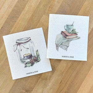 Winter Lantern, Cozy Book 2pk - Swedish Dish Cloth, Kitchen Dish Cloth, Reusable Dish Cloth, Winter Dish Cloth, 6.75&quot; x 7.5&quot;