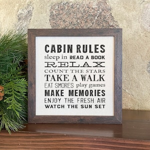 Cabin Rules - Framed Sign, Cabin Decor, 9&quot; x 9&quot; Wood Frame